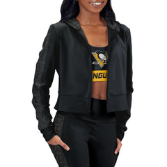 Pittsburgh Penguins Women's Cropped Full-Zip Hoodie - Black Hoodies