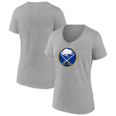 Buffalo Sabres Women's Primary Logo Team V-Neck T-Shirt - Heather Gray T-shirts