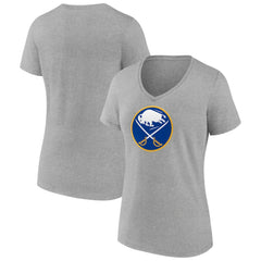 Buffalo Sabres Women's Primary Logo Team V-Neck T-Shirt - Heather Gray T-shirts