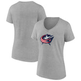 Columbus Blue Jackets Women's Primary Logo Team V-Neck T-Shirt - Heather Gray T-shirts
