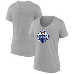 Edmonton Oilers Women's Primary Logo Team V-Neck T-Shirt - Heather Gray T-shirts