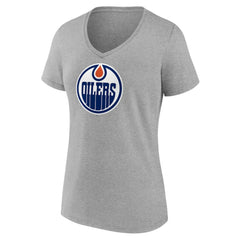 Edmonton Oilers Women's Primary Logo Team V-Neck T-Shirt - Heather Gray T-shirts