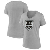 Los Angeles Kings Women's Primary Logo Team V-Neck T-Shirt - Heather Gray T-shirts