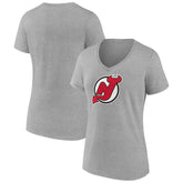 New Jersey Devils Women's Primary Logo Team V-Neck T-Shirt - Heather Gray T-shirts