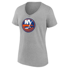New York Islanders Women's Primary Logo Team V-Neck T-Shirt - Heather Gray T-shirts