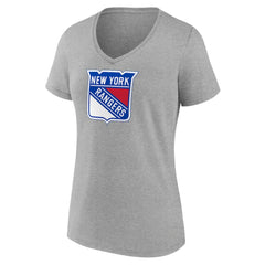 New York Rangers Women's Primary Logo Team V-Neck T-Shirt - Heather Gray T-shirts