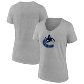 Vancouver Canucks Women's Primary Logo Team V-Neck T-Shirt - Heather Gray T-shirts