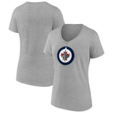 Winnipeg Jets Women's Primary Logo Team V-Neck T-Shirt - Heather Gray T-shirts