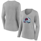 Colorado Avalanche Women's Primary Logo Team Long Sleeve V-Neck T-Shirt - Heather Gray T-shirts