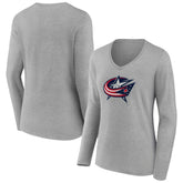 Columbus Blue Jackets Women's Primary Logo Team Long Sleeve V-Neck T-Shirt - Heather Gray T-shirts