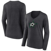 Dallas Stars Women's Primary Team Logo Long Sleeve V-Neck T-Shirt - Heather Charcoal T-shirts