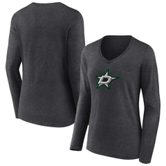 Dallas Stars Women's Primary Team Logo Long Sleeve V-Neck T-Shirt - Heather Charcoal T-shirts