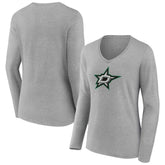 Dallas Stars Women's Primary Logo Team Long Sleeve V-Neck T-Shirt - Heather Gray T-shirts