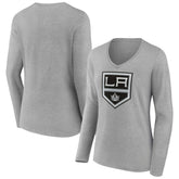 Los Angeles Kings Women's Primary Logo Team Long Sleeve V-Neck T-Shirt - Heather Gray T-shirts