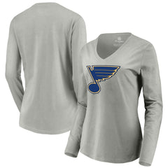 St. Louis Blues Women's Primary Logo Team Long Sleeve V-Neck T-Shirt - Heather Gray T-shirts