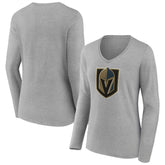 Vegas Golden Knights Women's Primary Logo Team Long Sleeve V-Neck T-Shirt - Heather Gray T-shirts
