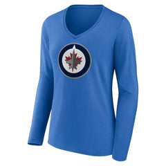 Winnipeg Jets Women's Primary Team Logo Long Sleeve V-Neck T-Shirt - Blue T-shirts