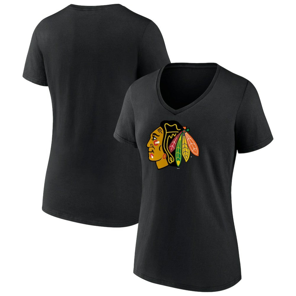 Chicago Blackhawks Women's Team Primary Logo V-Neck T-Shirt - Black T-shirts