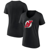 New Jersey Devils Women's Team Primary Logo V-Neck T-Shirt - Black T-shirts