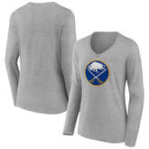 Buffalo Sabres Women's Primary Logo Team Long Sleeve V-Neck T-Shirt - Heather Gray T-shirts