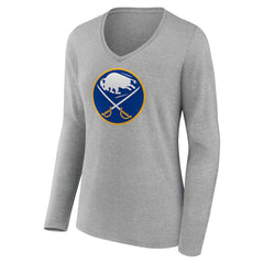 Buffalo Sabres Women's Primary Logo Team Long Sleeve V-Neck T-Shirt - Heather Gray T-shirts