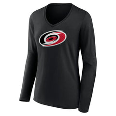 Carolina Hurricanes Women's Primary Team Logo Long Sleeve V-Neck T-Shirt - Black T-shirts