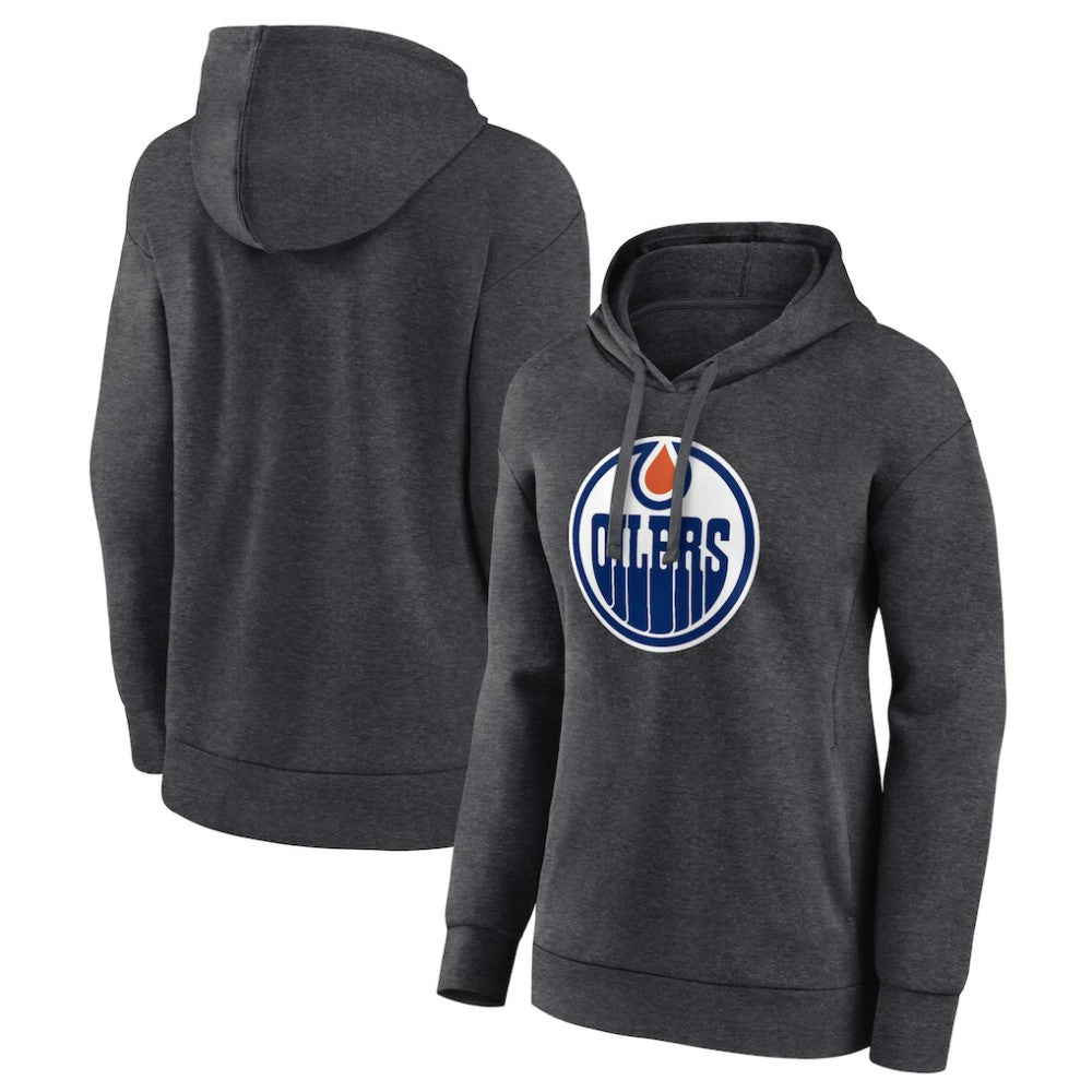 Edmonton Oilers Women's Primary Logo Pullover Hoodie - Charcoal Hoodies