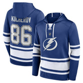 Nikita Kucherov Tampa Bay Lightning Fanatics Name & Number Lace-Up Pullover Hoodie - Blue Hoodies