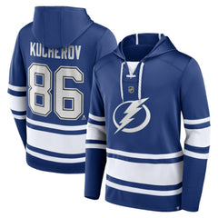 Nikita Kucherov Tampa Bay Lightning Fanatics Name & Number Lace-Up Pullover Hoodie - Blue Hoodies