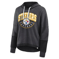 Pittsburgh Steelers Women's Lightewight Modest Crop Lounge Helmet Arch Pullover Hoodie - Charcoal online