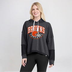 Cleveland Browns Women's Lightewight Modest Crop Lounge Helmet Arch Pullover Hoodie - Charcoal discount