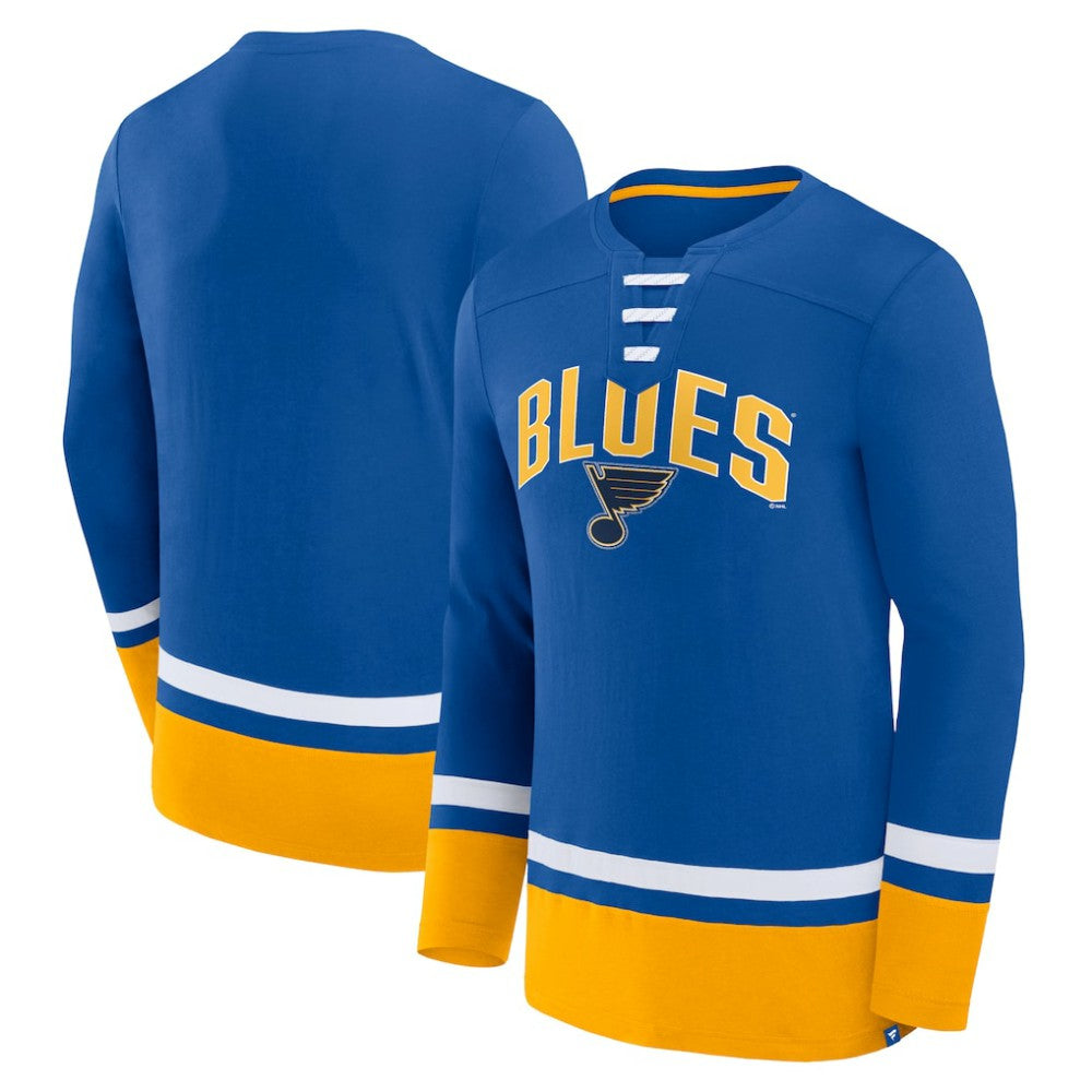 St. Louis Blues Fanatics Back Pass Lace-Up Long Sleeve T-Shirt - Blue T-shirts