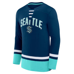 Seattle Kraken Fanatics Back Pass Lace-Up Long Sleeve T-Shirt - Deep Sea Blue T-shirts