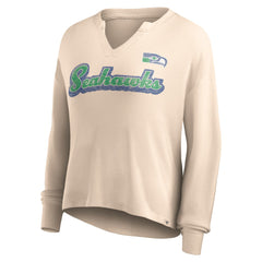Seattle Seahawks Women's Go For It Notch Neck Waffle Knit Lightweight Long Sleeve T-Shirt - Tan discount