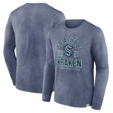 Seattle Kraken Fanatics Keep The Zone Long Sleeve T-Shirt - Heather Deep Sea Blue T-shirts