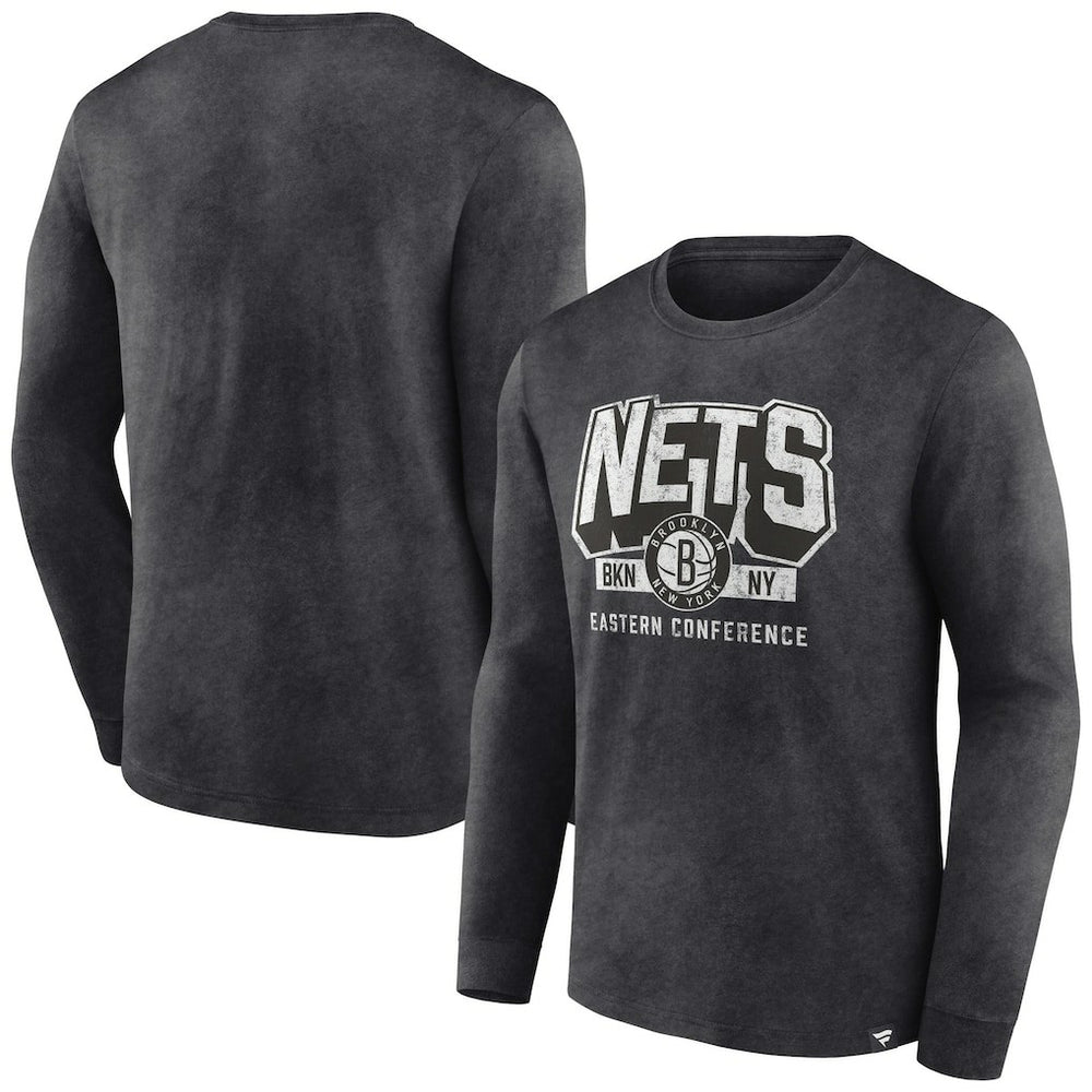 Brooklyn Nets Front Court Press Snow Wash Long Sleeve T-Shirt - Heather Charcoal sale