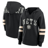 Brooklyn Nets Women's Bold Move Dolman V-Neck High Hip Hoodie - Black sale