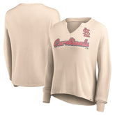 St. Louis Cardinals Women's Go For It Waffle Knit Long Sleeve Notch Neck T-Shirt Cream