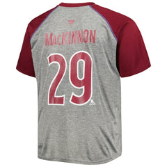 Nathan MacKinnon Colorado Avalanche Fanatics Big & Tall Contrast Raglan Name & Number T-Shirt - Heather Gray/Burgundy T-shirts