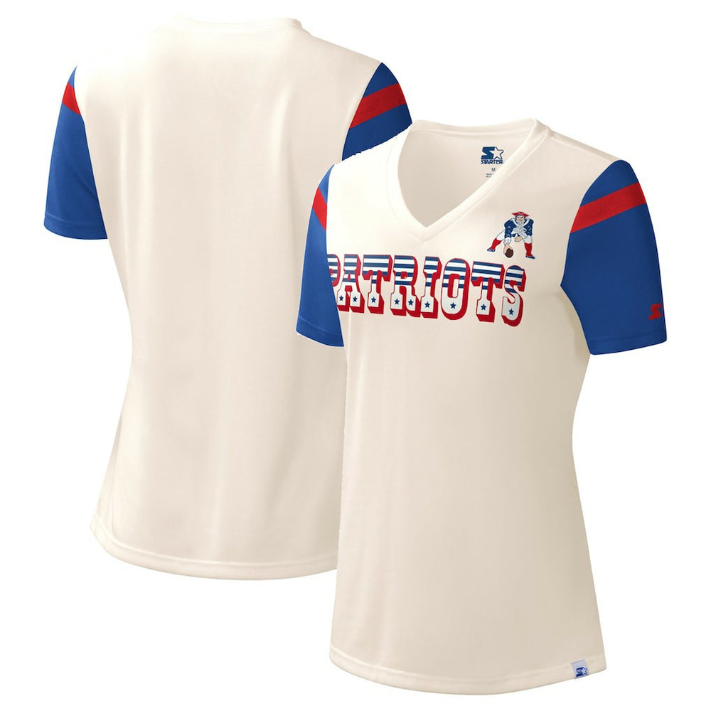 New England Patriots Starter Women's Kick Start V-Neck T-Shirt - Cream cheap