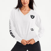Las Vegas Raiders DKNY Sport Women's Lily V-Neck Pullover Sweatshirt - White cheap