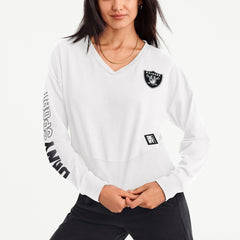 Las Vegas Raiders DKNY Sport Women's Lily V-Neck Pullover Sweatshirt - White cheap