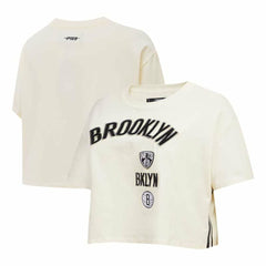 Brooklyn Nets Pro Standard Women's Retro Classic Cropped Boxy T-Shirt - Cream on sale