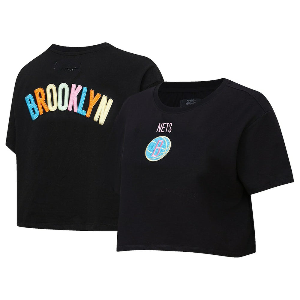 Brooklyn Nets Pro Standard Women's Washed Neon Cropped Boxy T-Shirt - Black on sale