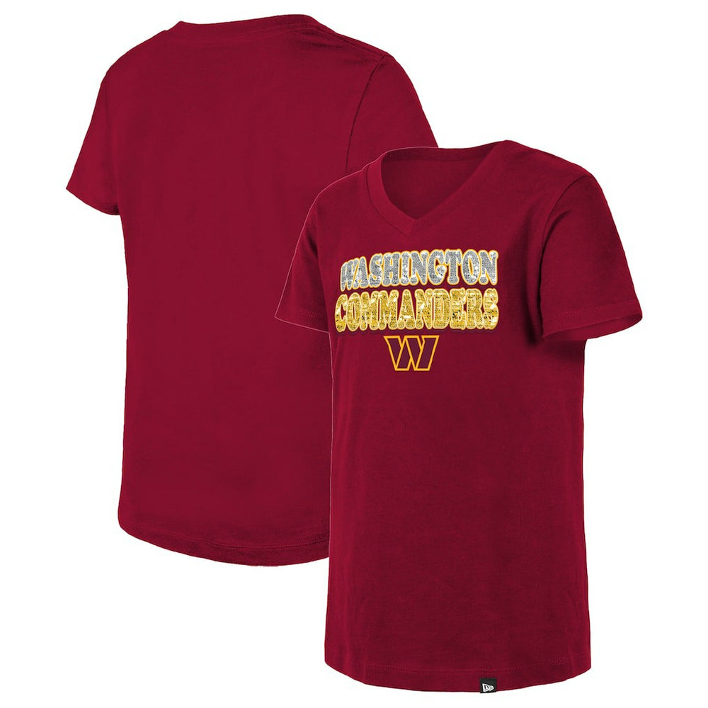 Washington Commanders New Era Girls Youth Reverse Sequin V-Neck T-Shirt - Burgundy outlet