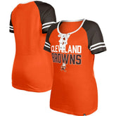 Cleveland Browns New Era Women's Throwback Raglan Lace-Up T-Shirt - Orange online