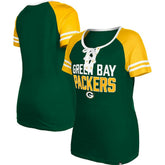 Green Bay Packers New Era Women's Raglan Lace-Up T-Shirt - Green on sale
