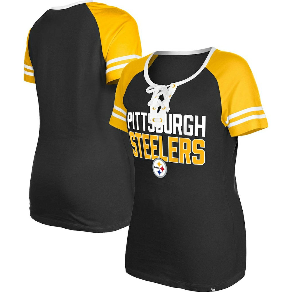 Pittsburgh Steelers New Era Women's Raglan Lace-Up T-Shirt - Black online