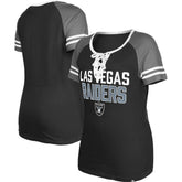 Las Vegas Raiders New Era Women's Raglan Lace-Up T-Shirt - Black outlet