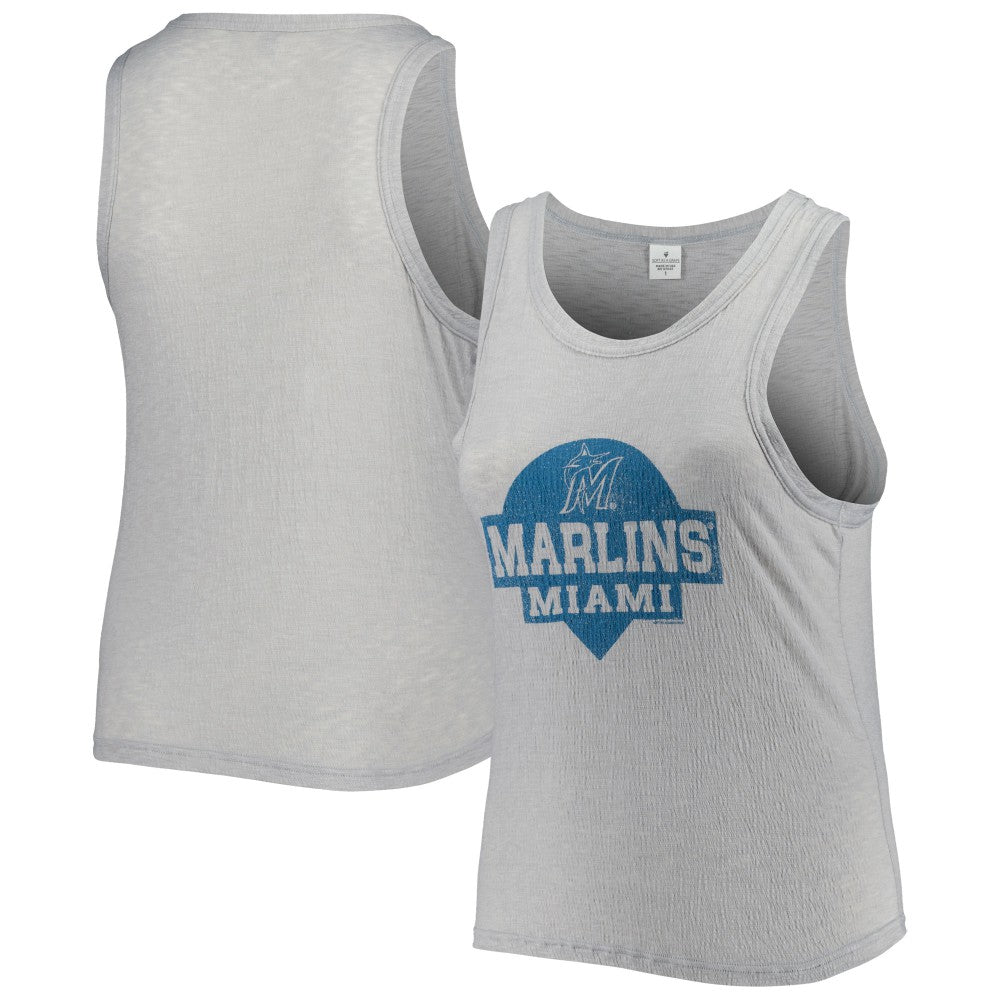 Miami Marlins Soft as a Grape Women's Plus Size High Neck Tri-Blend Tank Top Gray